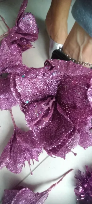 Decorazioni natalizie fiori viola glitter