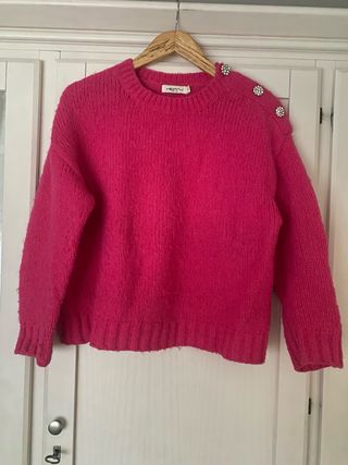 Jersey fucsia punto grueso botones joya