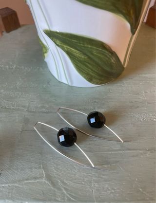 Pendientes antiguos plata con piedra negra