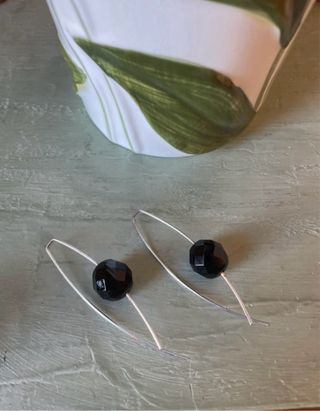 Pendientes antiguos plata con piedra negra