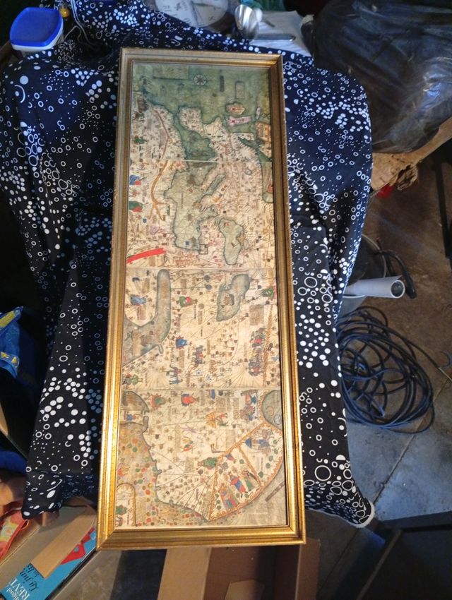 Cuadro Mapa Madera Dorado