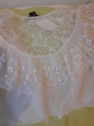 Blusa H&M Blanca Talla S Fiesta Encaje