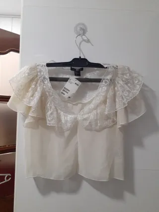 Blusa H&M Blanca Talla S Fiesta Encaje