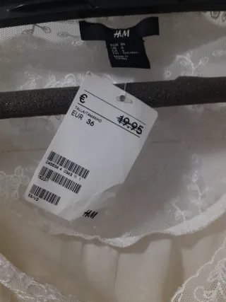 Blusa H&M Blanca Talla S Fiesta Encaje