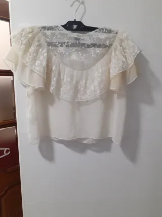 Blusa H&M Blanca Talla S Fiesta Encaje