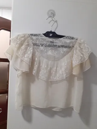 Blusa H&M Blanca Talla S Fiesta Encaje