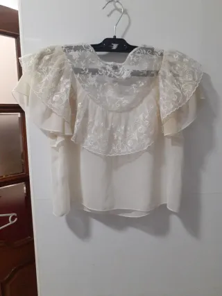 Blusa H&M Blanca Talla S Fiesta Encaje