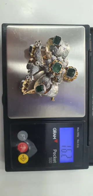 Broche oro 18ct S.XIX esmeraldas