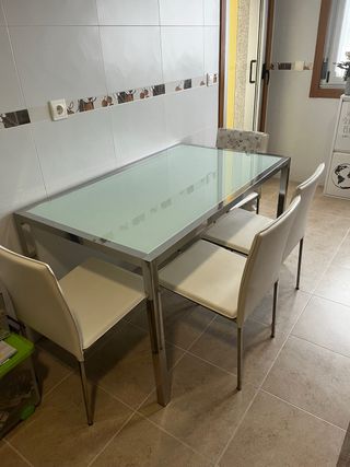 Tavolo da Cucina in Vetro e Acciaio Inox