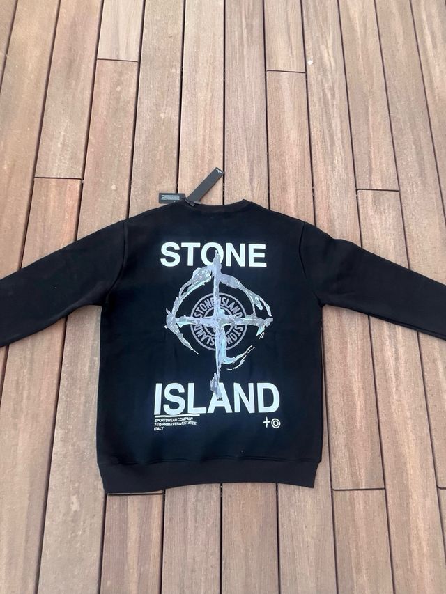 Stone Island Negra Logo Estampado Talla L