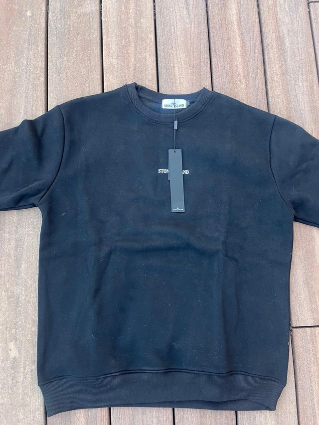 Stone Island Negra Logo Estampado Talla L