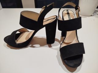 Sandalias Tacón Piel Vuelta Negra Talla 39