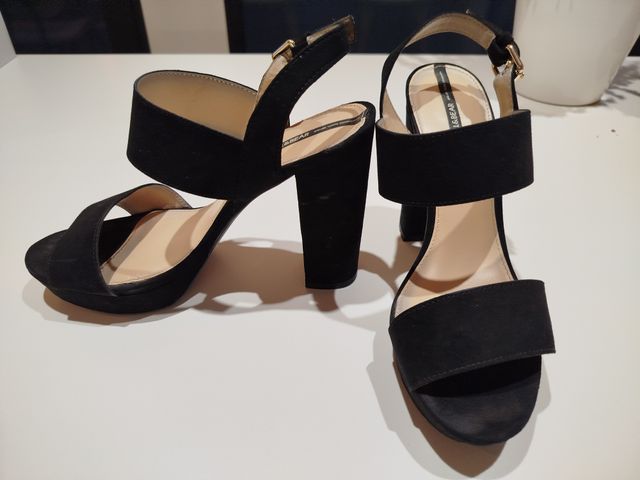 Sandalias Tacón Piel Vuelta Negra Talla 39