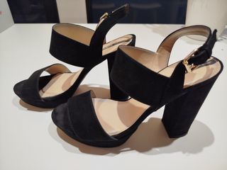 Sandalias Tacón Piel Vuelta Negra Talla 39