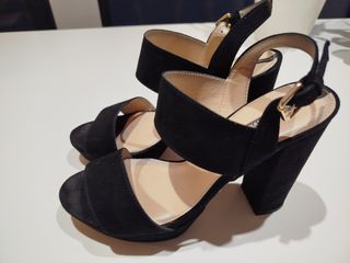 Sandalias Tacón Piel Vuelta Negra Talla 39