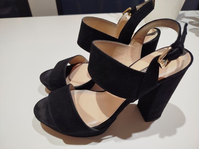 Sandalias Tacón Piel Vuelta Negra Talla 39