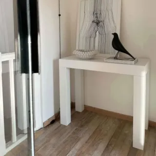 Mesa consola extensible blanco fresno 45(305)x90cm