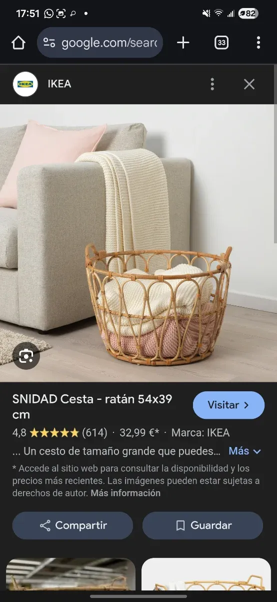 Cesta SNIDAD ratán Ikea 54x39 cm