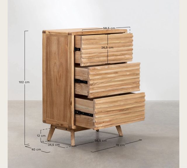 Cajonera Sklum in legno e rattan