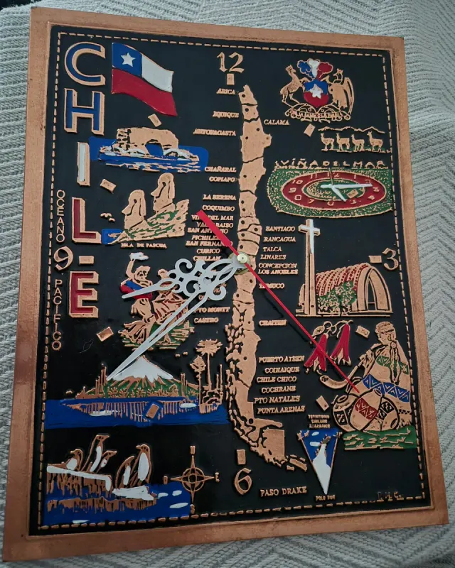 Reloj de Pared Chile Mapa Artesanal