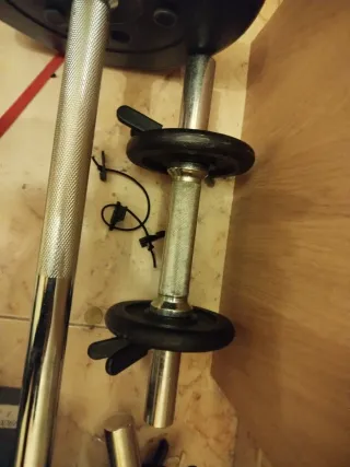 Barra olímpica con discos y pesas