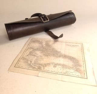 Mapa raro antigo das Caraíbas 1827 + Estojo couro