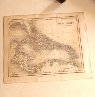 Mapa raro antigo das Caraíbas 1827 + Estojo couro