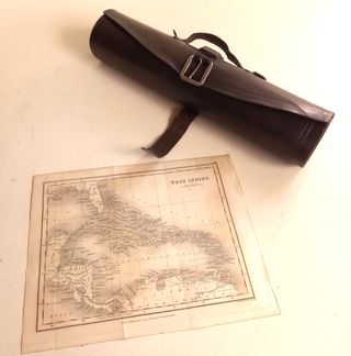 Mapa raro antigo das Caraíbas 1827 + Estojo couro