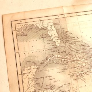 Mapa raro antigo das Caraíbas 1827 + Estojo couro