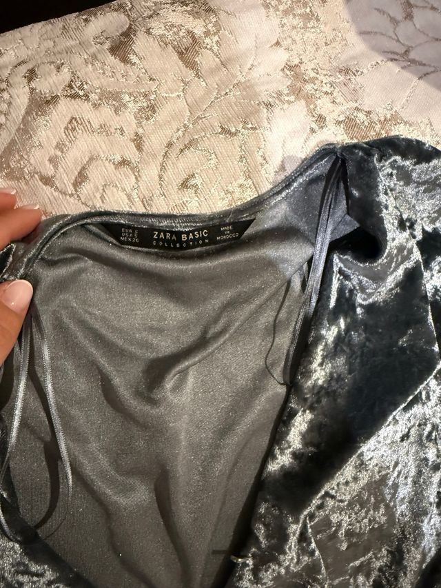 Vestido largo terciopelo gris/negro