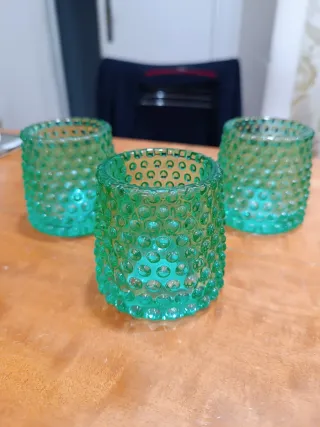 Set 3 portacandele in vetro verde