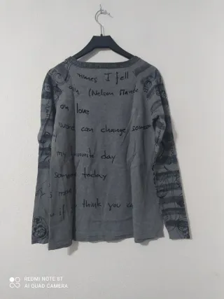 Jersey Desigual Flores y Lentejuelas Gris