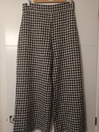 Pantalón Zara Palazzo Cuadros Blanco y Negro