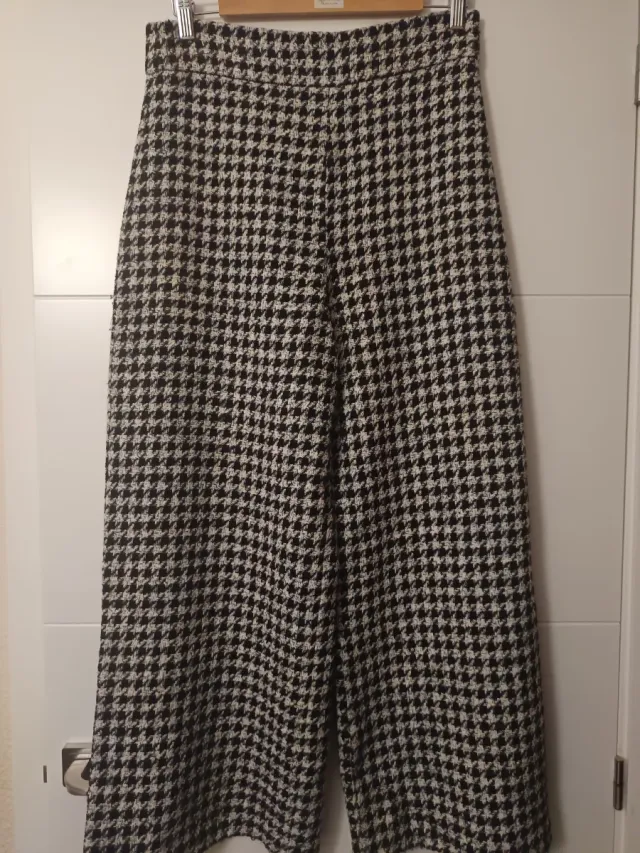 Pantalón Zara Palazzo Cuadros Blanco y Negro