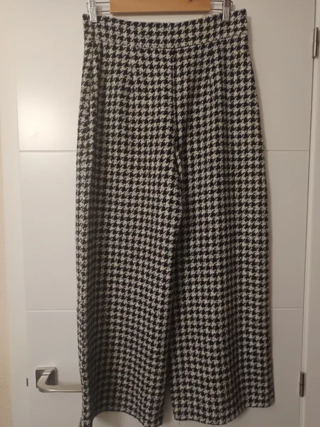 Pantalón Zara Palazzo Cuadros Blanco y Negro