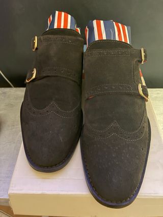 Zapatos de vestir doble hebilla ante