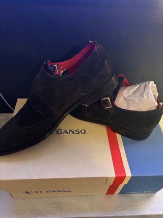 Zapatos de vestir doble hebilla ante