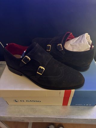 Zapatos de vestir doble hebilla ante