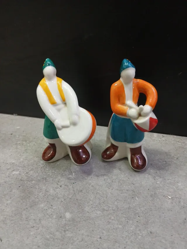 Pareja Figuras Galos Cerámica Multicolor