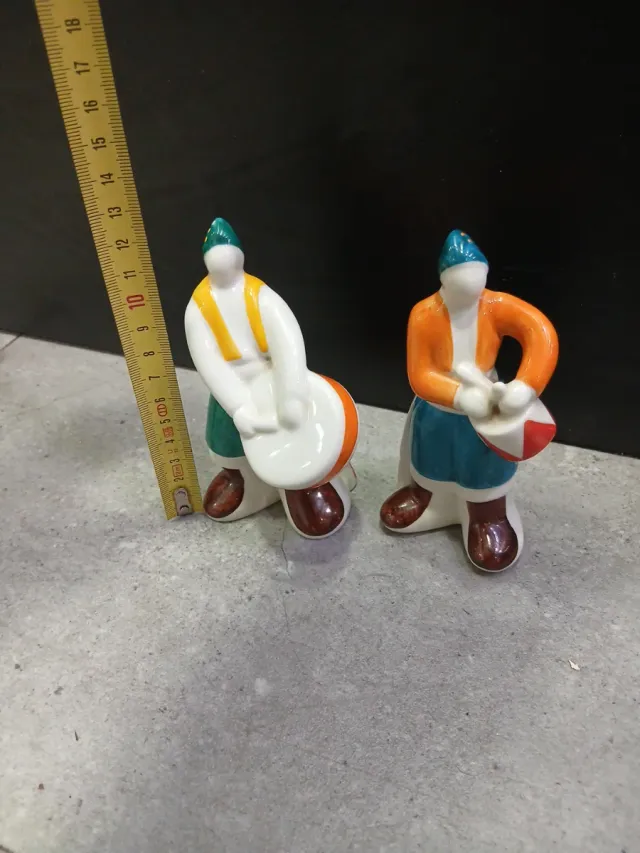 Pareja Figuras Galos Cerámica Multicolor