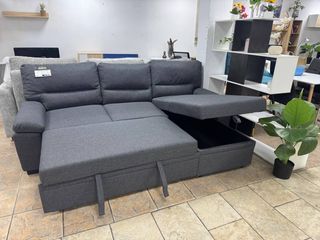 Sofá Cama Arcón. Tela Gris/Azul. Nuevo