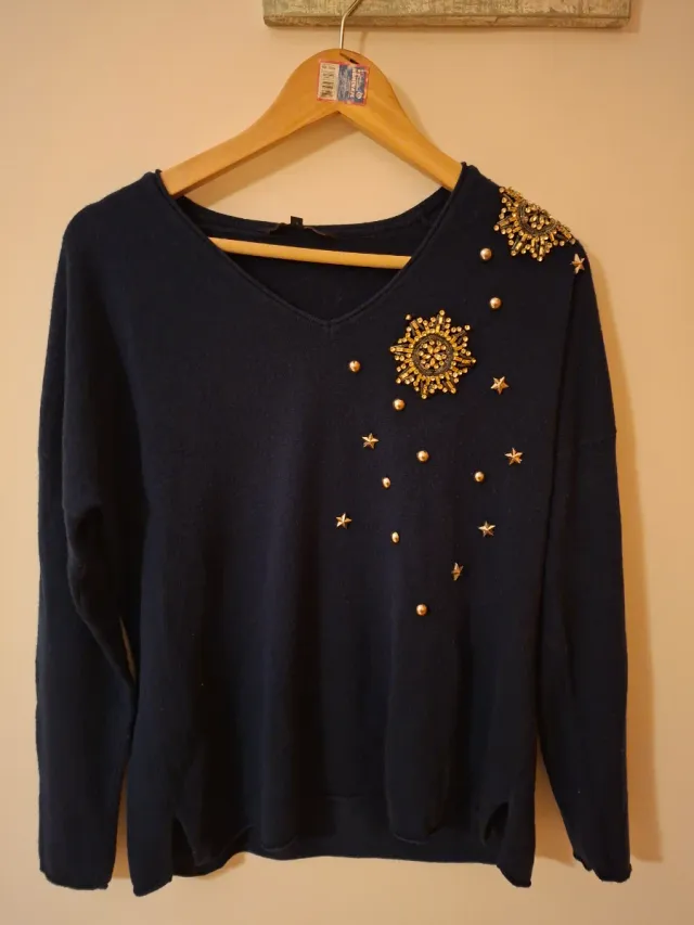 Jersey Elogy azul pedrería fiesta Talla L