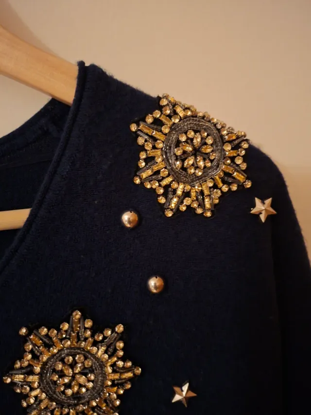 Jersey Elogy azul pedrería fiesta Talla L