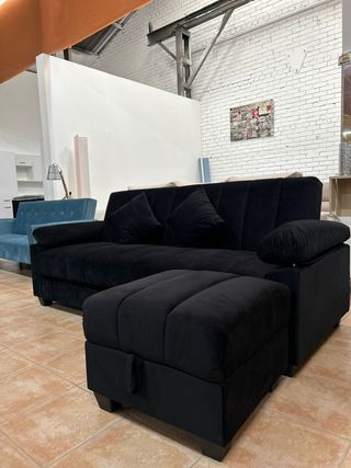 Divano letto moderno con pouf - nero NUOVO