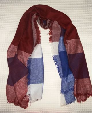 Bufanda grande burdeos y azul