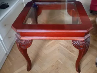 Mesa auxiliar madera y cristal