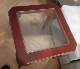 Mesa auxiliar madera y cristal