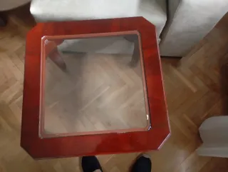 Mesa auxiliar madera y cristal