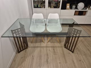 Mesa Comedor Cristal y Hierro Forjado