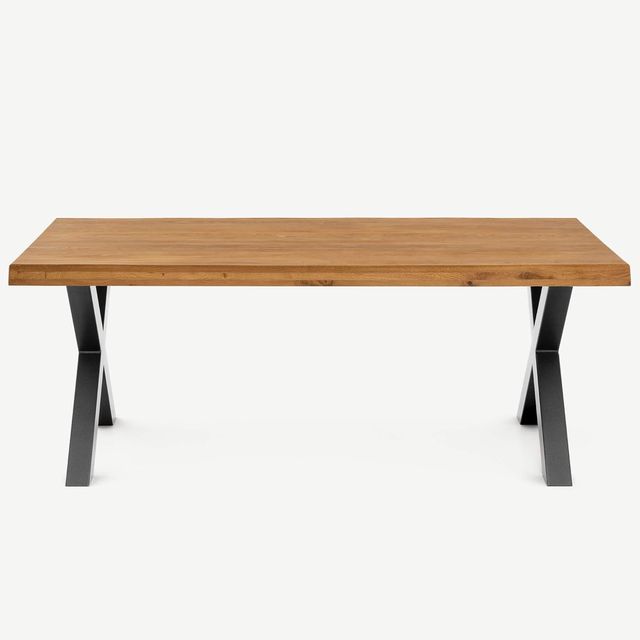 Tavolo da Pranzo in Legno di Rovere con Gambe in Acciaio a X